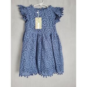 Cutiego Toddler Girls Lace Dress Pom Pom Ruffle Sleeve Dress Size 120 / 3T-4T